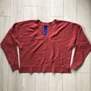 Kit and Ace Merino Wool Blend V Neck Sweater in Burnt Orange Size S